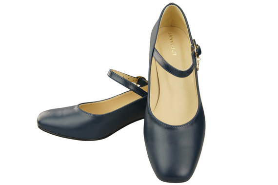 Obuwie Damskie Czółenka z Paskiem Granatowe Skóra naturalna 202 ElitaBut