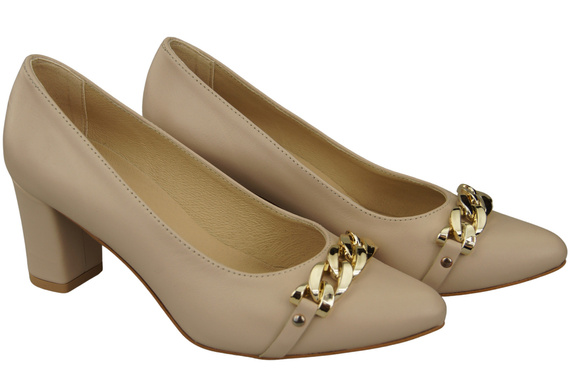 Classic Women's Pumps Shoes made of Natural Leather with a Gold Decorative Chain 200 ElitaBut