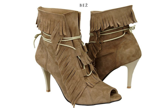 Obuwie Damskie Botki peep toe skóra naturalna zamszowa Cappuccino 964 ElitaBut