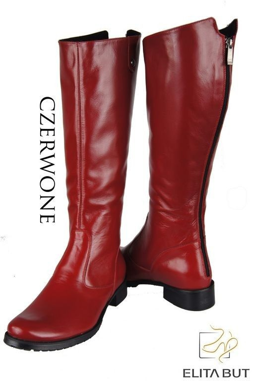 Obuwie Kozaki Damskie Oficerki skóra naturalna Czerwone 749 ElitaBut