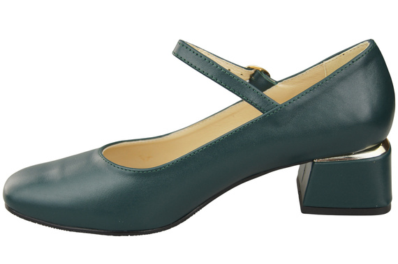 Obuwie Damskie Czółenka z Paskiem Malachitowe Skóra naturalna 202 ElitaBut