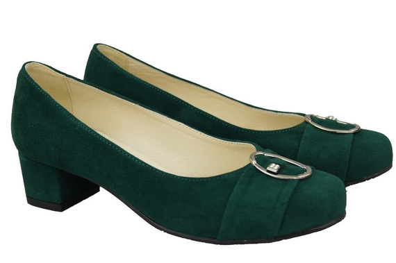 Obuwie Damskie Czółenka Malachitowy Skóra Naturalna Zamszowa 135 ElitaBut