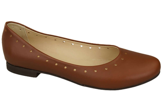Obuwie Damskie Wygodne Baleriny Skóra Naturalna Brązowe 162 ElitaBut