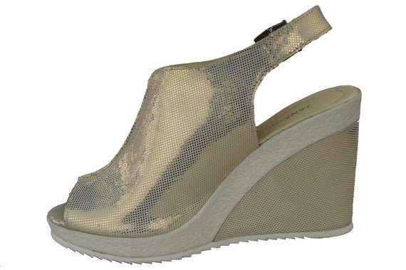 Obuwie Sandały Damskie Koturna skóra naturalna Złote 992 ElitaBut