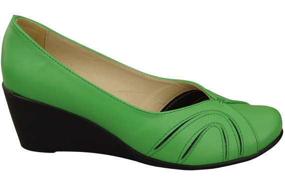 Buty na Koturnie Limonkowe Czółenka Damskie z Naturalnej Skóry 828 ElitaBut