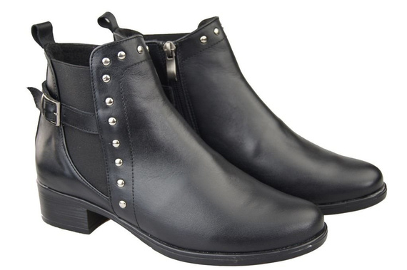 Obuwie Botki Damskie Skóra Naturalna Czarne 136 ElitaBut