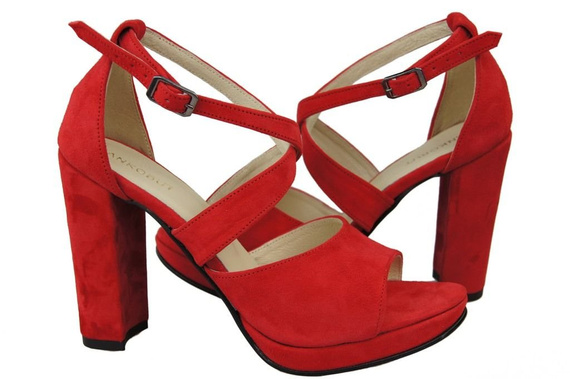 Obuwie Damskie Sandały Czerwone skóra naturalna Zamszowa 114 ElitaBut