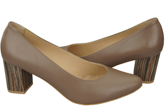 Obuwie Damskie Czółenka Cappuccino Skóra naturalna z Ozdobnym Obcasem 157 ElitaBut