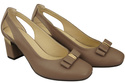 Buty Czółenka Damskie Cappuccino Ciemne z Naturalnej Skóry z Ozdobnym Obcasem 199 ElitaBut