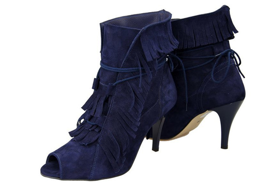 Obuwie Damskie Botki peep toe skóra naturalna zamszowa Granatowe 964 ElitaBut