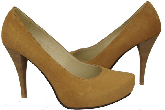 Obuwie Damskie Czółenka Rude Skóra naturalna Zamszowa 644 ElitaBut