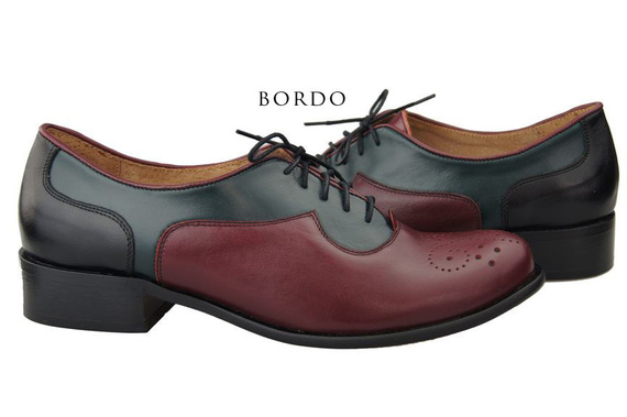 Obuwie Półbuty Sznurowane skóra naturalna Bordowe Damskie 953 ElitaBut
