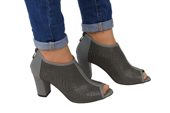 Obuwie Damskie Botki peep toe skóra naturalna Popiel Łuska 957 ElitaBut