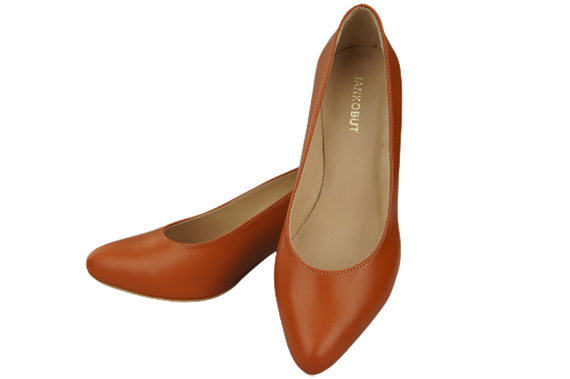 Obuwie Damskie Czółenka Rude Skóra naturalna z Ozdobnym Obcasem 157 ElitaBut