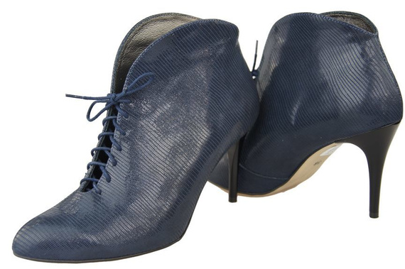 Obuwie Botki Damskie Granatowe Wytłaczane Wiosna / Jesień skóra naturalna 955 ElitaBut