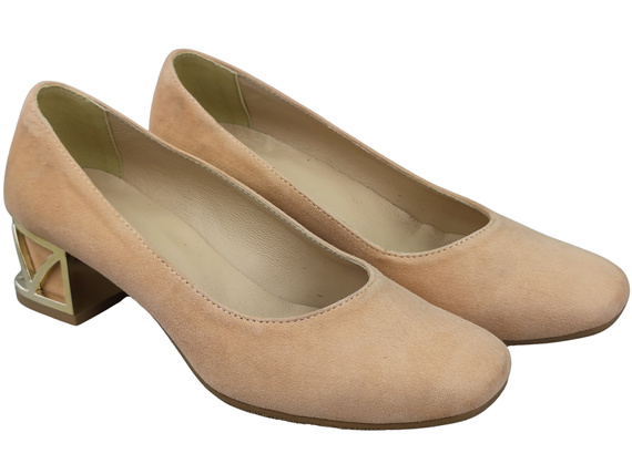 Wygodne Obuwie Damskie Czółenka Brzoskwiniowy z Ozdobnym Obcasem Skóra naturalna Zamszowej 219 Z ElitaBut