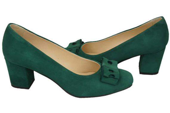 Obuwie Damskie Czółenka Malachitowe Skóra naturalna zamszowa 163 ElitaBut