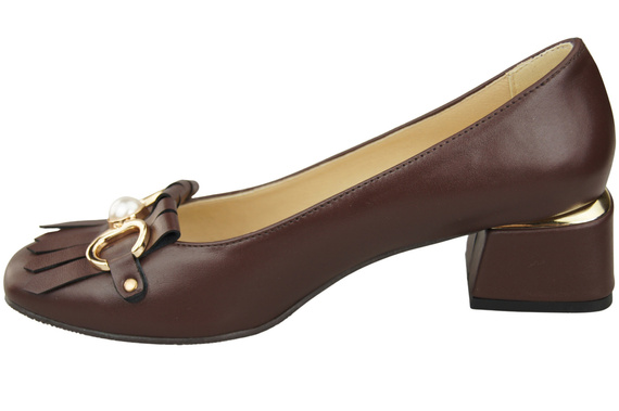 Obuwie Damskie Czółenka Ozdobione Frędzlami Czekoladowe Skóra naturalna 195 ElitaBut