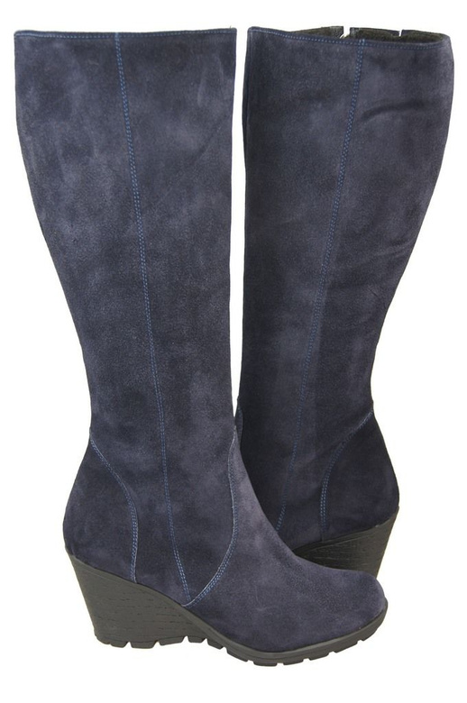 Obuwie Kozaki Damskie Koturna Granatowe skóra naturalna welurowa 745 ElitaBut