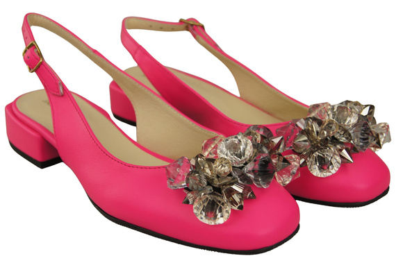 Obuwie Damskie Sandały Neonowy Róż z Kryształkami Skóra naturalna 215 ElitaBut