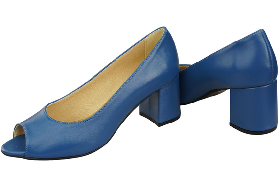 Obuwie Damskie Czółenka PEEP TOE Niebieskie Skóra naturalna z Powleczonym Obcasem 192 ElitaBut
