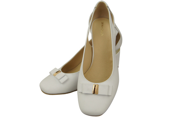 Buty Czółenka Damskie Białe z Naturalnej Skóry z Ozdobnym Obcasem 199 ElitaBut
