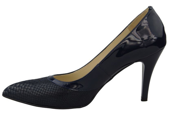 Obuwie Damskie Czółenka motyw łuski Skóra Naturalna Granatowe 951 ElitaBut