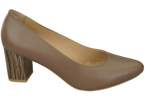 Obuwie Damskie Czółenka Cappuccino Skóra naturalna z Ozdobnym Obcasem 157 ElitaBut