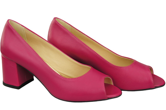 Obuwie Damskie Czółenka PEEP TOE Purpurowe Skóra naturalna z Powleczonym Obcasem 192 ElitaBut