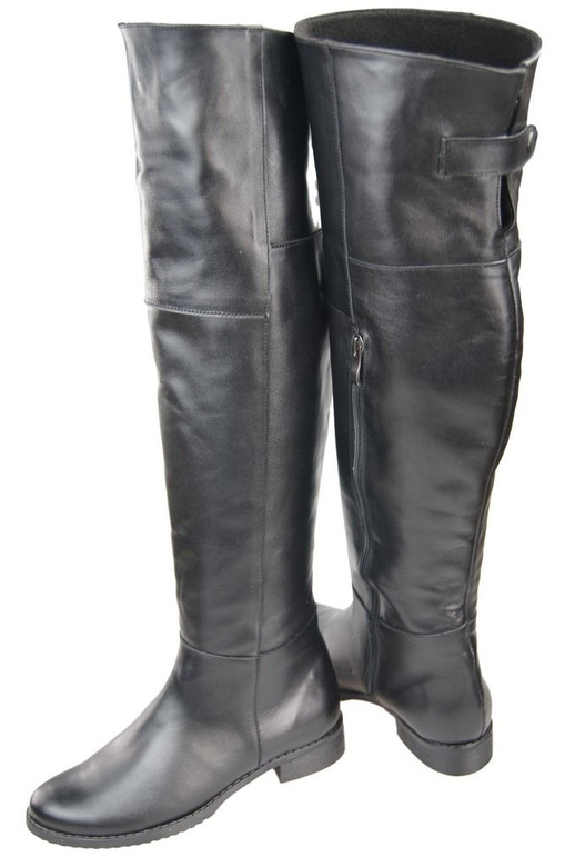 Obuwie Kozaki Damskie Oficerki Muszkieterki cholewka za kolano Skóra Naturalna Czarne 104 ElitaBut