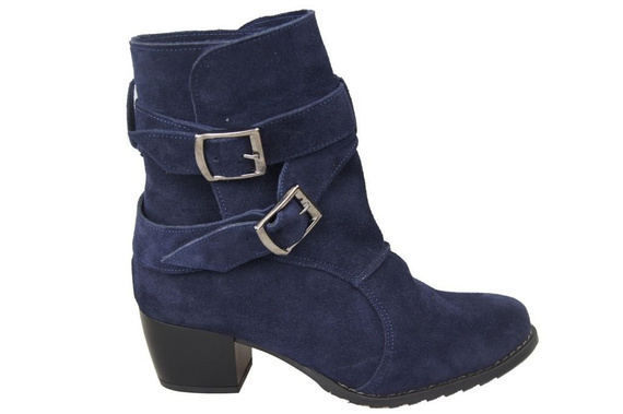 Obuwie Botki Damskie Skóra Naturalna Welurowa Granat 119 ElitaBut