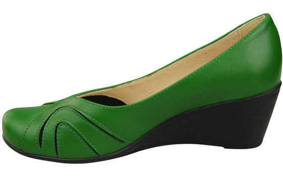 Buty na Koturnie Zielone Czółenka Damskie z Naturalnej Skóry 828 ElitaBut