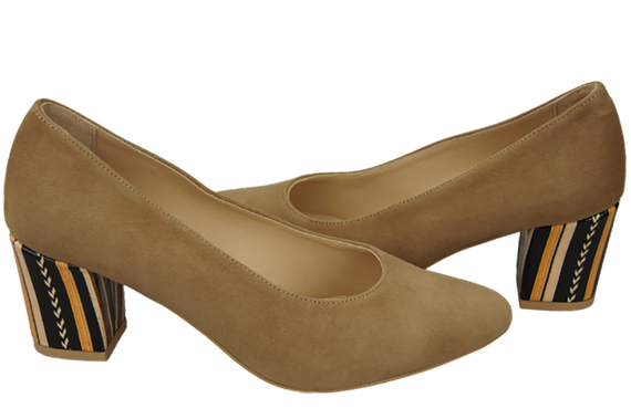 Obuwie Damskie Czółenka Oliwkowe Skóra naturalna zamszowa Ozdobny Obcas 158 Z ElitaBut