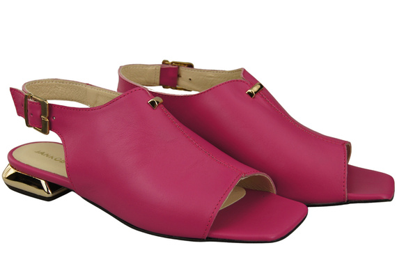 Wygodne Obuwie Damskie Sandały Purpurowe Płaski Złoty Obcas Skóra naturalna 207 ElitaBut