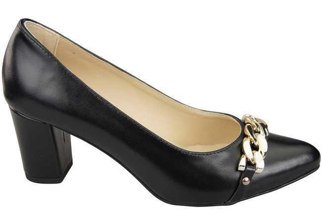 Classic Women's  Pumps Shoes made of Natural Leather with a Gold Decorative Chain 200 ElitaBut