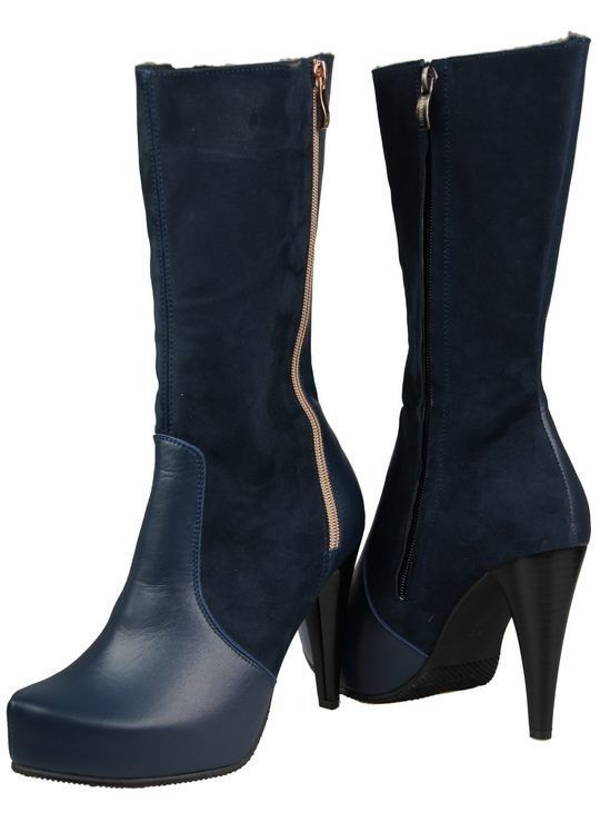 Obuwie Kozaki Damskie do Pół Łydki skóra naturalna Granatowe 883 ElitaBut