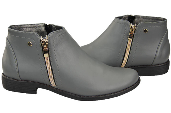 Wiosna Obuwie Damskie Botki skóra naturalna Popielate 872 ElitaBut