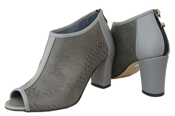 Obuwie Damskie Botki peep toe skóra naturalna Popiel Łuska 957 ElitaBut