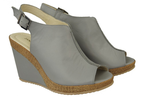 Obuwie Sandały Damskie Koturna skóra naturalna Popielate 992 ElitaBut