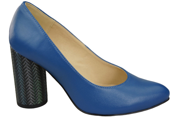 Obuwie Damskie Czółenka Niebieskie Skóra naturalna Kolorowy Ozdobny Obcas 194 ElitaBut