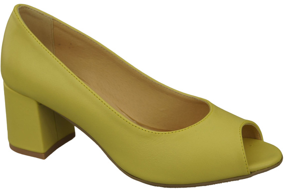 Obuwie Damskie Czółenka PEEP TOE Cytrynowe Skóra naturalna z Powleczonym Obcasem 192 ElitaBut