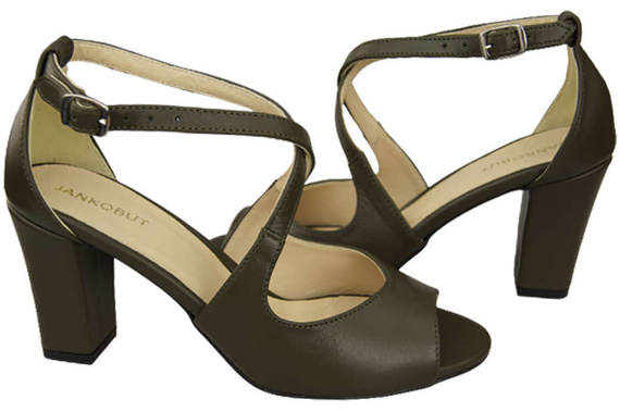 Obuwie Damskie Sandały Oliwkowe Skóra Naturalna 186 ElitaBut