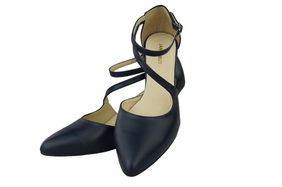 Obuwie Damskie Sandały Niska Szpilka skóra naturalna Granatowe 990 ElitaBut