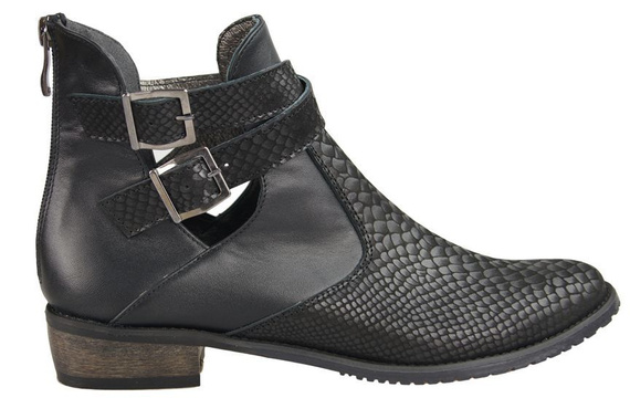 Obuwie Botki Damskie skóra naturalna Czarne Łuska 931 ElitaBut
