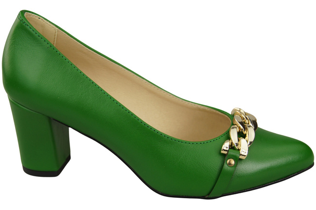 Classic Women's  Pumps Shoes made of Natural Leather with a Gold Decorative Chain 200 ElitaBut