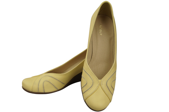 Buty na Koturnie Bananowy Czółenka Damskie z Naturalnej Skóry 828 ElitaBut