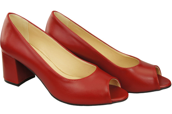 Obuwie Damskie Czółenka PEEP TOE Czerwone Skóra naturalna z Powleczonym Obcasem 192 ElitaBut
