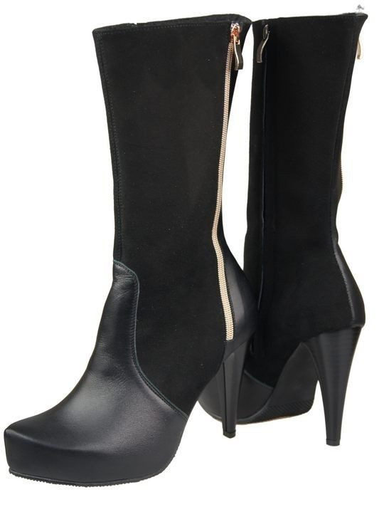 Obuwie Kozaki Damskie do Pół Łydki skóra naturalna Czarne 883 ElitaBut