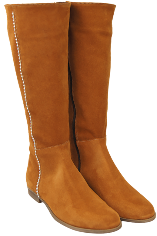 Obuwie Kozaki Damskie Rude skóra naturalna Welurowa 153 ElitaBut