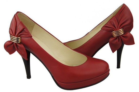 Obuwie Damskie Czółenka na Podsuwce skóra naturalna Czerwone 976 ElitaBut